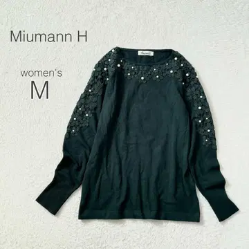 [뮤먼에이치] 꽃 자수 니트 긴팔 라운드넥 펄 한국제 컨디션 최상