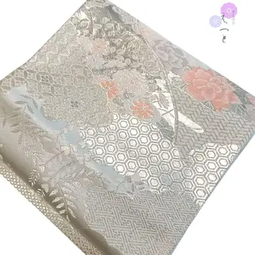 514 후쿠로 오비 은색 꽃무늬 컨디션 최상