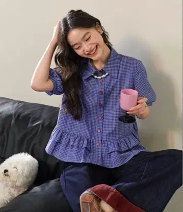 kuose 블루 체크 블라우스