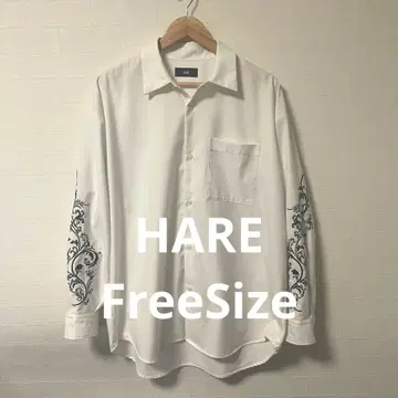 HARE ] 슬리브 자수 모티브 셔츠 화이트 FreeSize 긴팔 자수