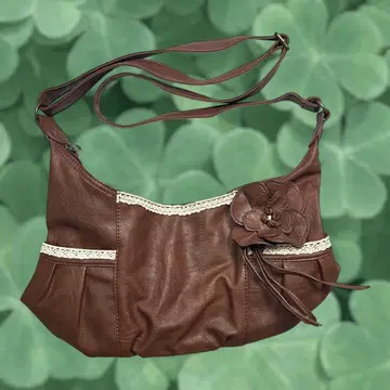 00s 브라운 레이스 가죽 숄더백 모리걸 페어리 그런지
