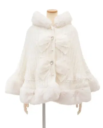 LIZLISA 더블 리본 니트 퍼 판초 (화이트)