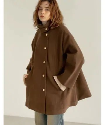 브라운 울 코트 벨트 포함