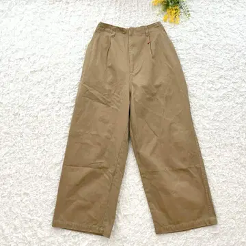 팰리시 턱인 와이드 치노 팬츠 F 면 100% 베이지 캐주얼