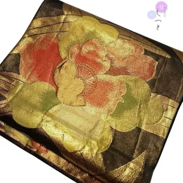 14 후쿠로 오비 블랙 금 꽃무늬