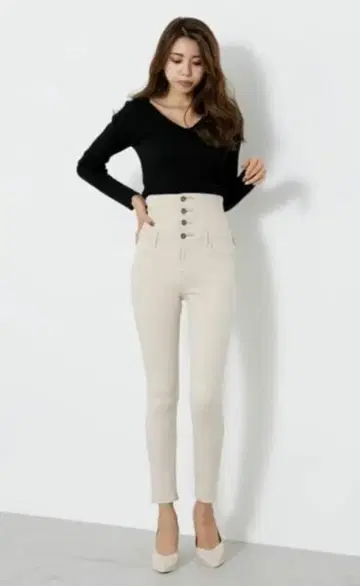 리엔다 하이웨스트 스키니 데님 베이지