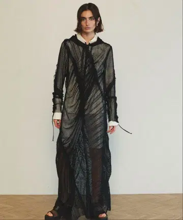 블랙 후드 부착 롱 드레스 사이즈 36