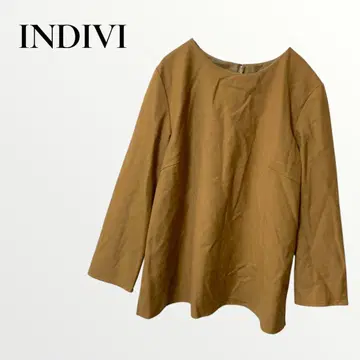 INDIVI 인디비 티셔츠 바이컬러 베이지 무지 7부 소매 일본제