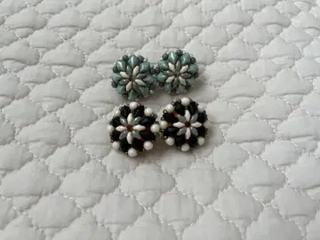 비즈 플라워 디자인 귀찌 세트