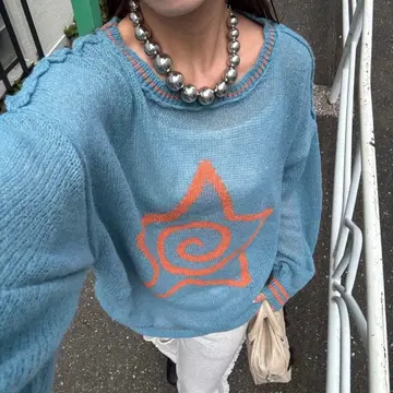 CIAOPANIC 스타 로고 셔링 시어 니트 블루