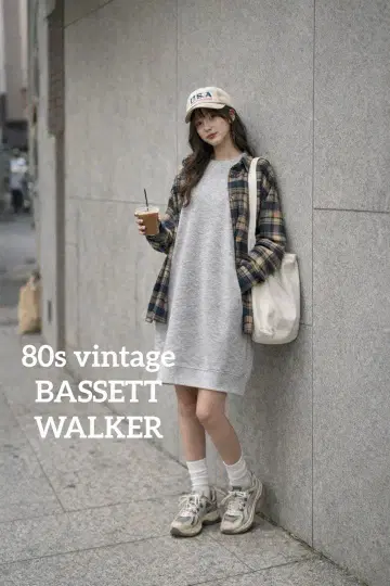 80s BASSETT WALKER USA제 맨투맨 원피스 여성 빈티지 L