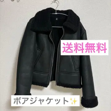 지유 GU 블랙 인조 가죽 보아 자켓