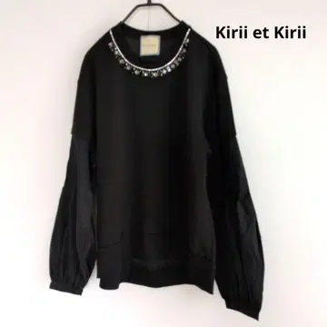 Kirii et Kirii 이소재 믹스 블랙 비쥬 긴팔 상의 L~LL