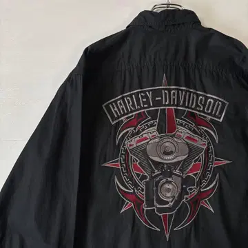 할리데이비슨 버튼 셔츠 블랙 긴팔 셔츠 아메카지 자수 구제 의류