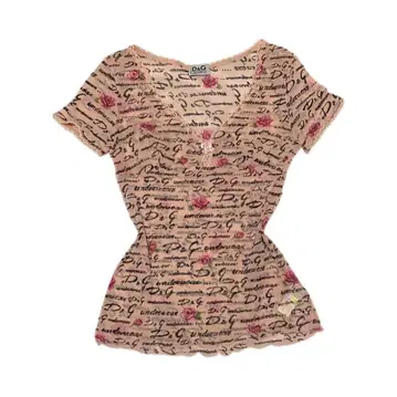 D&G 꽃무늬 로즈 로고 시어 t셔츠 장미 핑크 빈티지