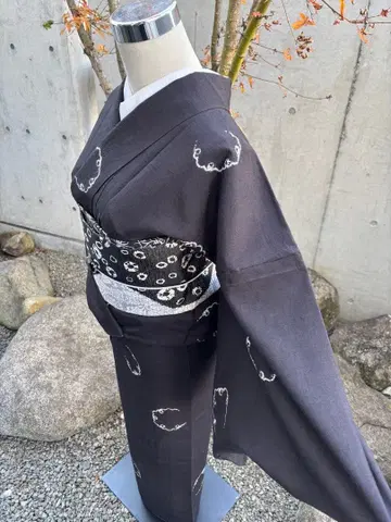 고급 견직 기모노 눈꽃 무늬 [조임]