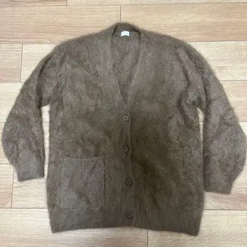 브라운 모헤어 가디건 긴팔 포켓 부착