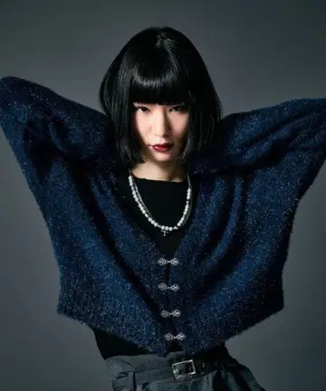 Ellno de Mavie 라메 샤기 메탈 차이나 가디건