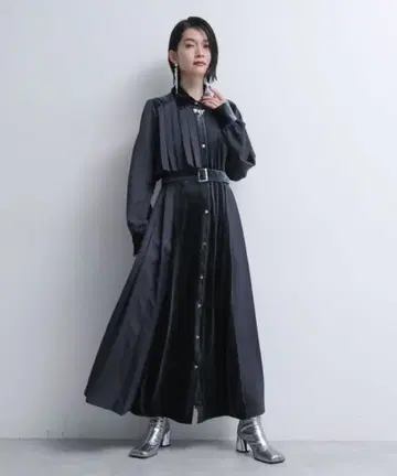 HARE 하레 모듬 플리츠 원피스 블루 x 벨로아