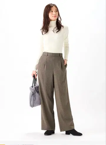 새상품! 여성용 솔로텍스(R) 사용 레이웜 와이드 팬츠 브라운 체크