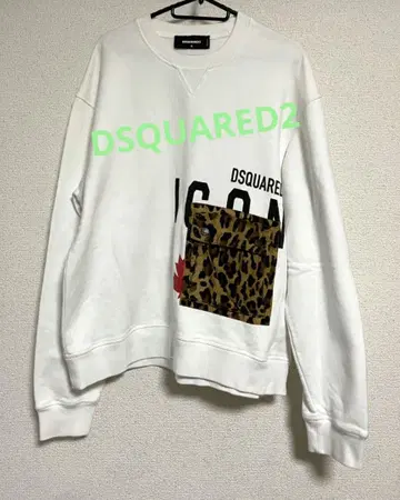 DSQUARED2 화이트 맨투맨 레오파드 포켓
