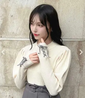 소매 레이스업 리브 니트 풀오버