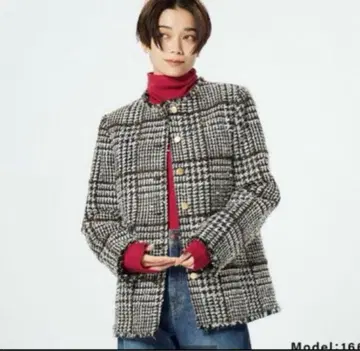 플라스테 믹스 트위드 노카라 자켓