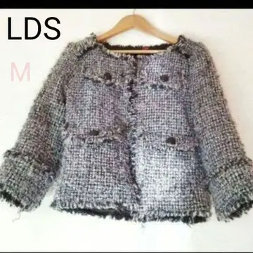 [ 새상품급 ] LDS 믹스 트위드 노카라 자켓 M 프린지 라메 혼방