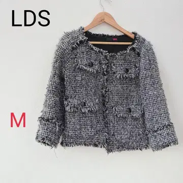 [ 새상품급 ] LDS 믹스 트위드 노카라 자켓 M 프린지 라메 혼방