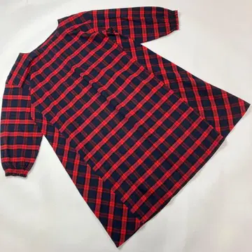 핑크하우스 빨강 x 네이비 계열 체크 루즈핏 원피스