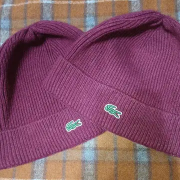 LACOSTE 버건디 니트 모자 프리 사이즈 커플 코디