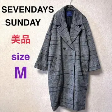 [ 새상품급 ] 세븐 데이즈 선데이 글렌체크 패턴 롱 코트 M 그레이