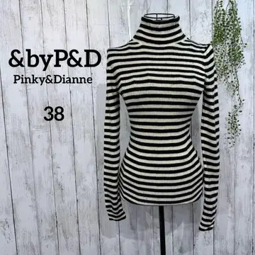 &byP&D 니트 38 터틀넥 보더 울 100 화이트 블랙