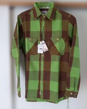 미사용 HOUSTON 플란넬 셔츠 M 그린/브라운 휴스턴