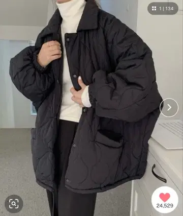 블랙 퀼팅 자켓 오버 사이즈