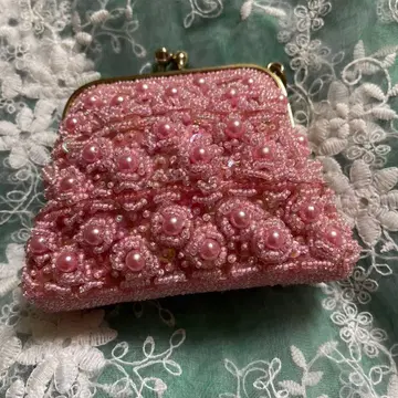 앤티크 쇼와 시대의 귀여운 비즈 가마구치 핑크 모조 진주 비즈