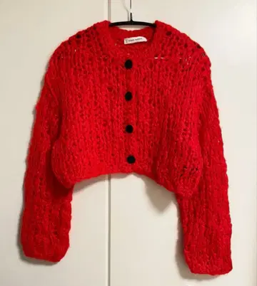 AEWEN MATOPH 모헤어 핸드 니트 가디건 빨간색 이우엔마토프