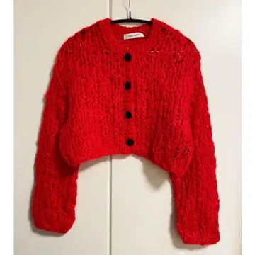 AEWEN MATOPH 모헤어 핸드 니트 가디건 빨간색 이우엔마토프