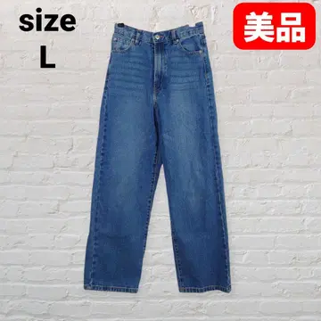 허리밴딩 데님 팬츠 여성용 면 100% 와이드 L 사이즈