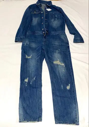택 포함 JEAN 데님 점프수트 올인원 데미지