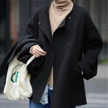 SLOBE IENA SUPER140 더블 페이스 노카라 코트