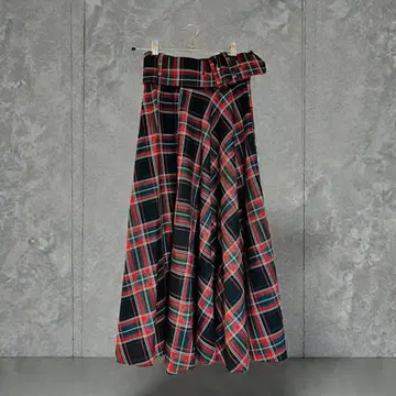 ZARA 체크 무늬 벨트 포함 롱 스커트 플레어 XS