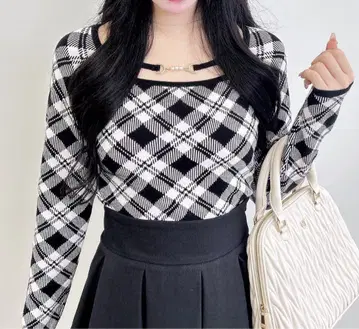 펄 비트 체크 니트 덕질 INGNI