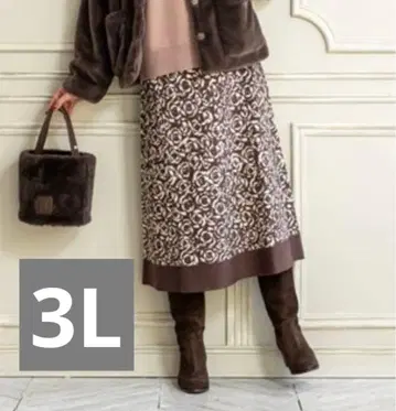&LOVE 까멜리아 자카드 어른 플레어 니트 스커트 3L