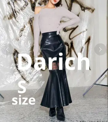 Darich 다리치 포인트 시어 디자인 레더 스커트 블랙 S