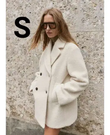 완판템 ZARA 부클레 더블 브레스트 미디 기장 코트 S 에크루