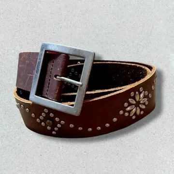 90s 00s 아카이브 천연 가죽 가죽 스터드 벨트 브라운