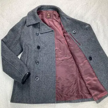 고급 라인 다케오 키쿠치 P 코트 헤링본 멜톤 울 천연 가죽 XL