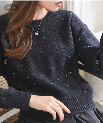 [ 새상품 ] KOBE LETTUCE 스팽글 스웨터 상의 M 블랙