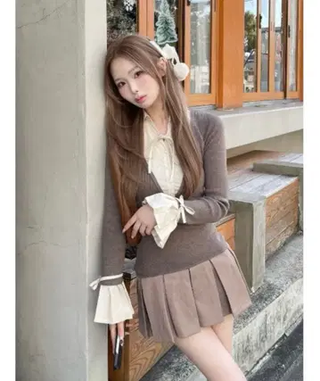 Darich 다리치 셔츠 도킹 플리츠 미니 원피스 모카